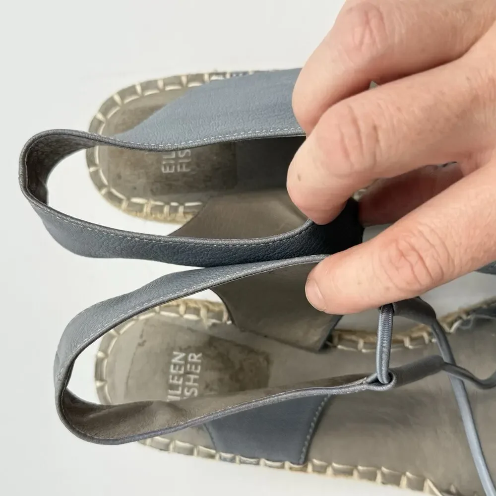 Eileen Fisher AGNES Blue Leather Espadrille Sandals WOMENS SIZE 9 Platform Wedge